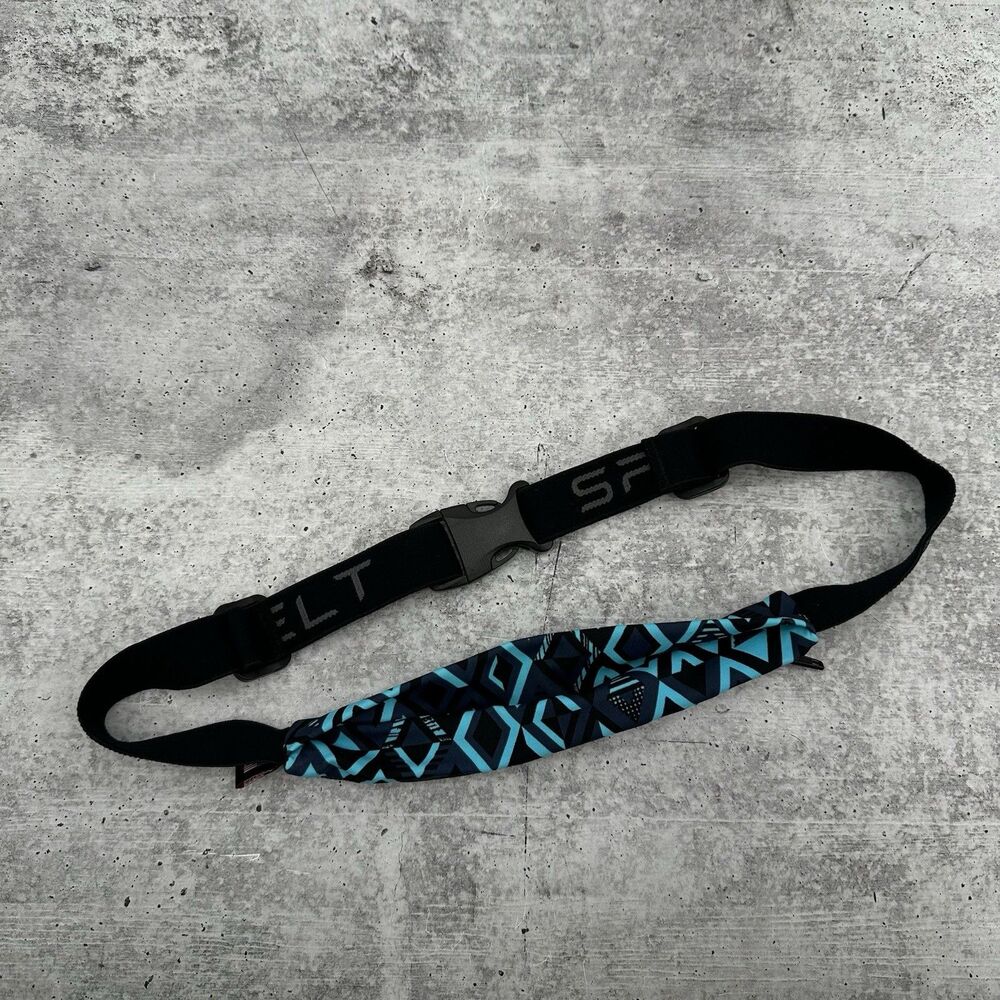 SPIbelt Small Personal Item Running Belt blue and black geometric pattern Crayon - Picture 7 of 7